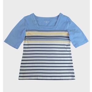Croft & Barrow Blue Striped Square Neck 3/4 Sleeve‎ T-Shirt Top Women's Medium